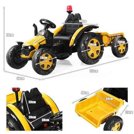 2V tractor with 2.4G remote control & removable trailer for children 3-8 years. Yellow
