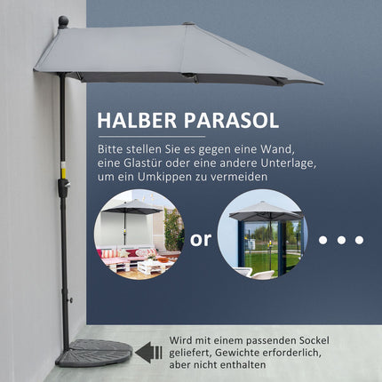 Half-round Balcony parasol 2x2m, Waterproof Dark grey