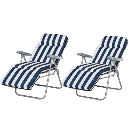 Folding garden chairs with cushion - 5 positions, blue