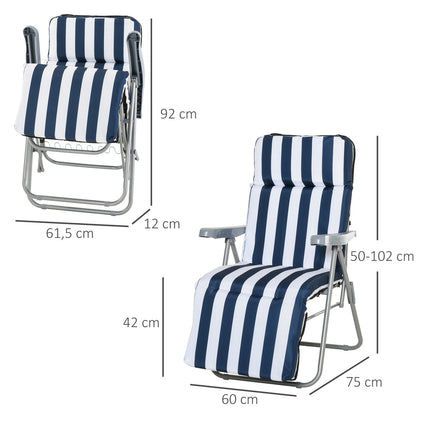Folding garden chairs with cushion - 5 positions, blue