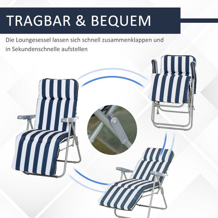 Folding garden chairs with cushion - 5 positions, blue