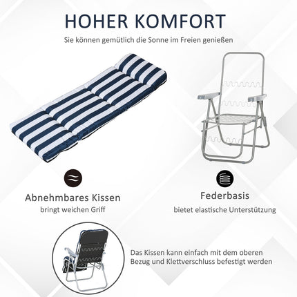 Folding garden chairs with cushion - 5 positions, blue