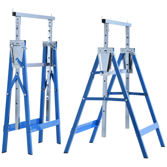 Folding steel trestle, 200 kg, adjustable height, blue