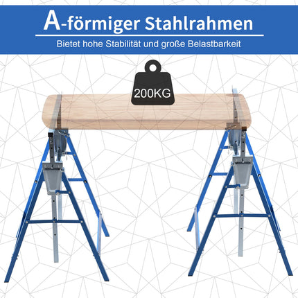 Folding steel trestle, 200 kg, adjustable height, blue