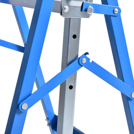 Folding steel trestle, 200 kg, adjustable height, blue