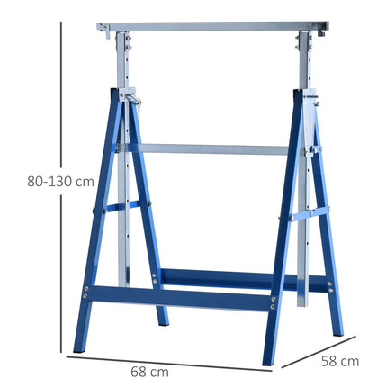 Folding steel trestle, 200 kg, adjustable height, blue