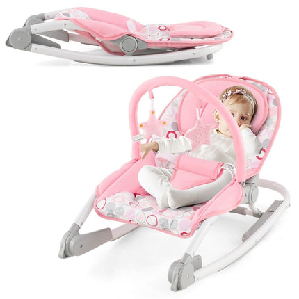 2 in 1 Baby Rocker Foldable Portable Baby Swing with 3 Level Adjustable Backrest Pink