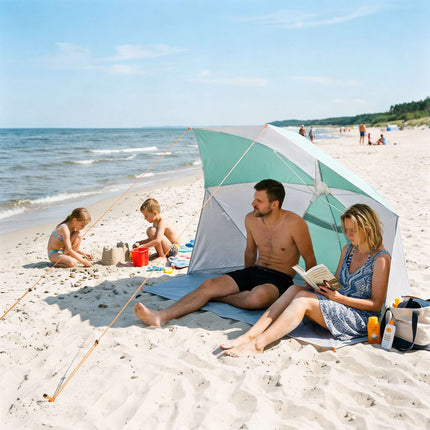 2-in-1 Beach Umbrella – Windbreak, UV, 180 cm Floor