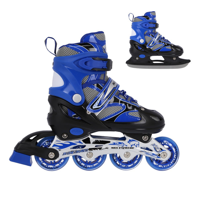 2-in-1 Blue Inline & Ice Skates, Size S (31-34)