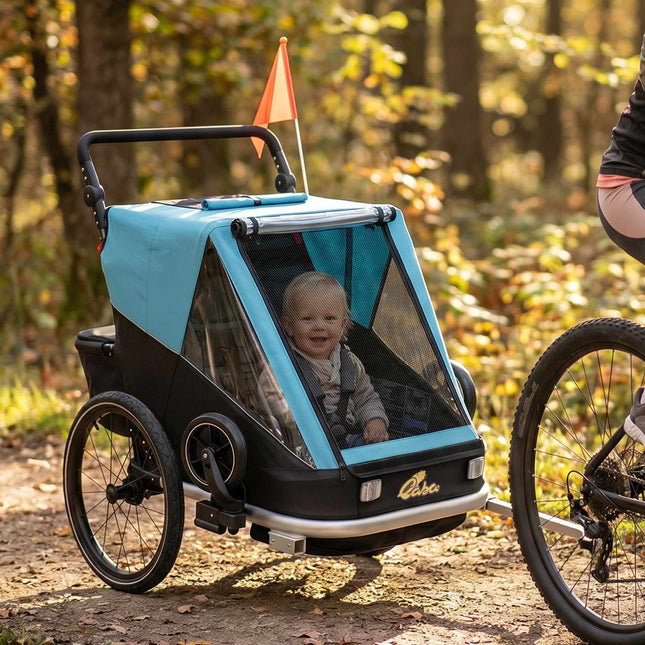 Wózek dziecięcy z przyczepką rowerową 2 w 1, 2-miejscowy, niebieski