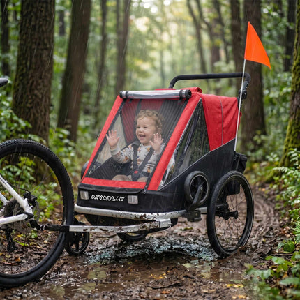 2-in-1 Child Bike Trailer Stroller, 2-Seat, Red
