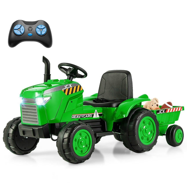 2 in 1 Children's Electric Tractor with Trailer &amp; Remote Control Electric Toy Car-Green
