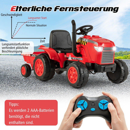 2 in 1 Children's Electric Tractor with Trailer &amp; Remote Control Electric Toy Car-Red