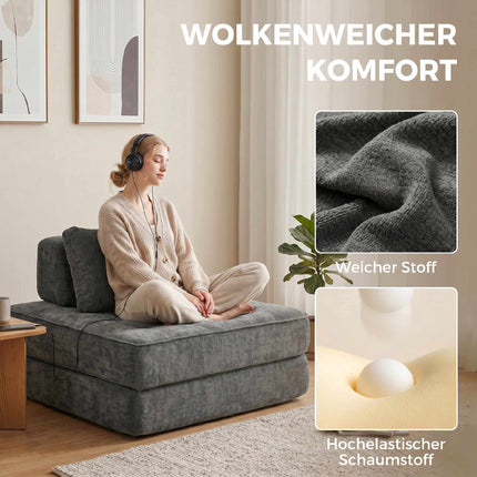 2-in-1 Convertible Chenille Floor Chair to Single Bed, Grey