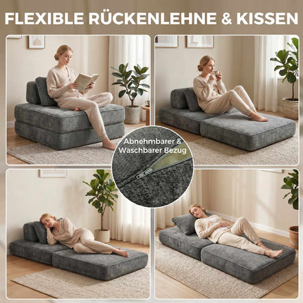 2-in-1 Convertible Chenille Floor Chair to Single Bed, Grey