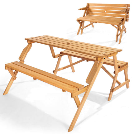 2-in-1 Convertible Picnic Table Set, Fir Wood, Umbrella Hole