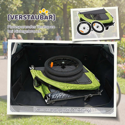 2-in-1 Dog Bike Trailer Stroller, Foldable, 20 kg – Green