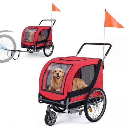 2-in-1 Dog Bike Trailer with Universal Bicycle Coupler, Red, 80 kg Capacity