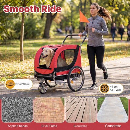2-in-1 Dog Bike Trailer with Universal Bicycle Coupler, Red, 80 kg Capacity
