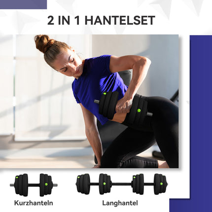 2-in-1 Dumbbell Set, Adjustable 25 kg, Non-Slip, Black/Green