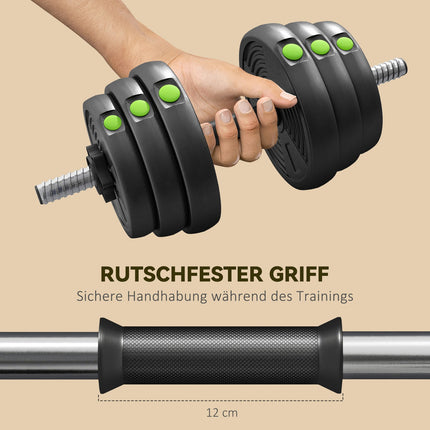 2-in-1 Dumbbell Set, Adjustable 30 kg, Non-Slip, Black/Green
