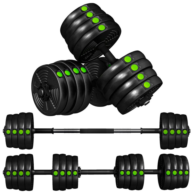 2-in-1 halterset, verstelbaar 30 kg, antislip, zwart/groen