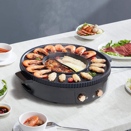 2-in-1 Electric Hot Pot Grill, 1800W Dual Temp Control