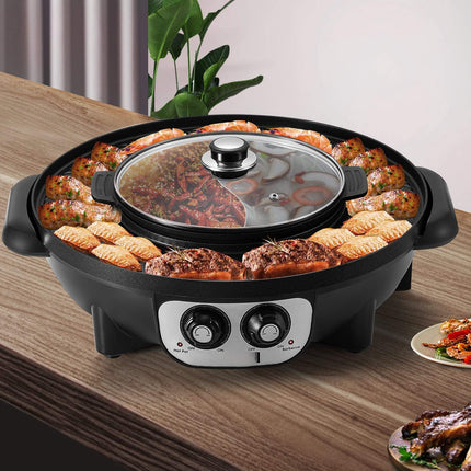 2-in-1 Electric Hot Pot Grill, 2200W, Dual Temp Control