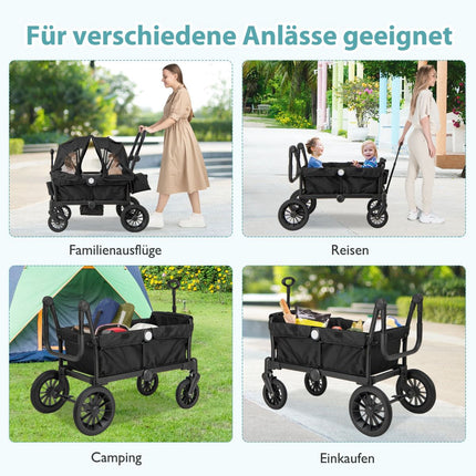 2-in-1 Foldable Double Stroller with Adjustable Handle, Black