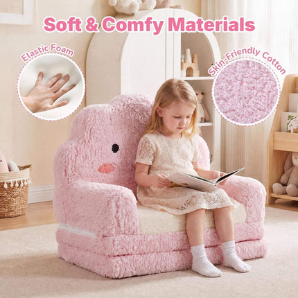 2-in-1 Foldable Kids Sofa Bed with Washable Cover, Cloud Design, Pink