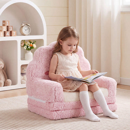2-in-1 Foldable Kids Sofa Bed with Washable Cover, Cloud Design, Pink