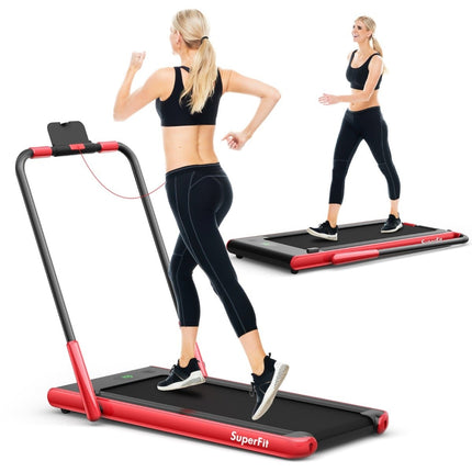 2-in-1 Foldable Treadmill with APP & Remote Control Mobile Phone Holder Compact Home Treadmill Red