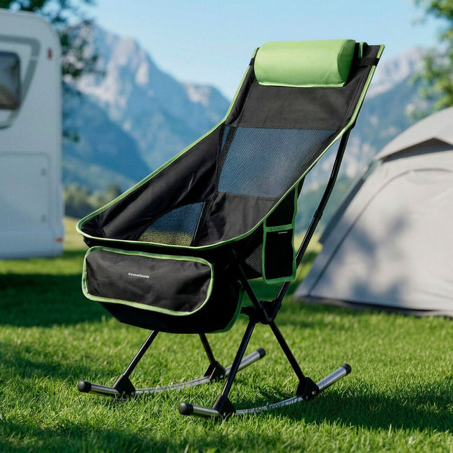 2-in-1 Folding Camping Rocking Chair with Pocket & Cushion