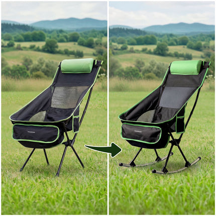 2-in-1 Folding Camping Rocking Chair with Pocket & Cushion