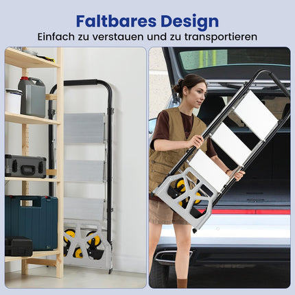 2-in-1 Folding Cart & Ladder, Aluminum, 3-Step, 250kg Capacity
