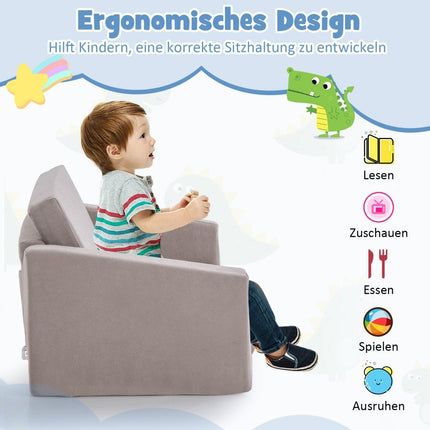 2 in 1 Folding Children's Sofa with Velvet Fabric Upholstered Children's Armchair 77 x 43 x 40 cm Dark Grey