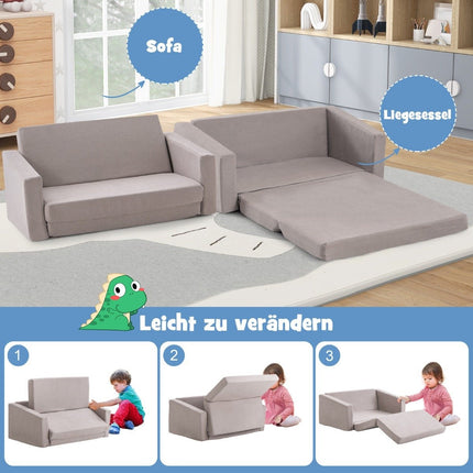 2 in 1 Folding Children's Sofa with Velvet Fabric Upholstered Children's Armchair 77 x 43 x 40 cm Dark Grey