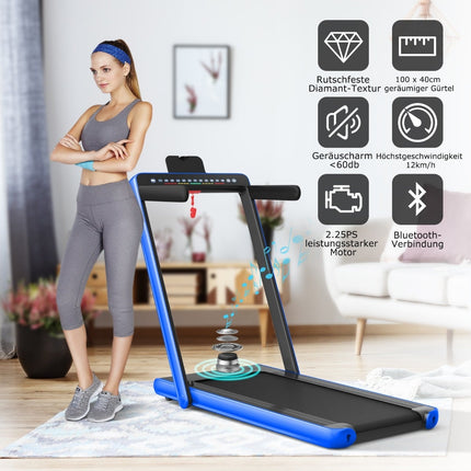2-in-1 Folding Treadmill with Dual LED Display, Blue