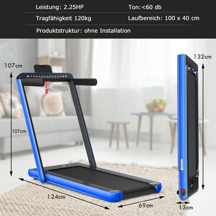 2-in-1 Folding Treadmill with Dual LED Display, Blue