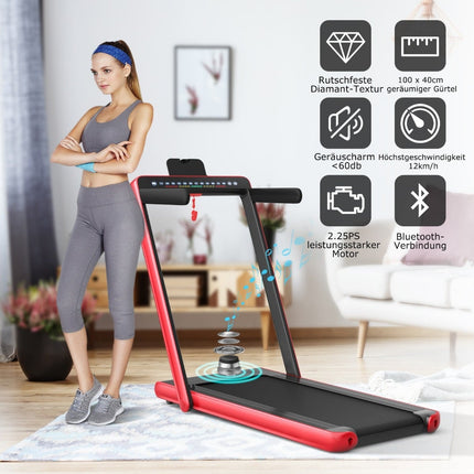 2-in-1 Folding Treadmill with Dual LED Display, Red