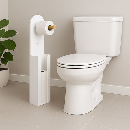 2-in-1 Freestanding Toilet Roll Holder, Bamboo & Metal