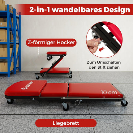 2-in-1 Garage Creeper with Padded Seat, 150kg Capacity