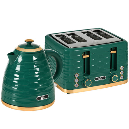 2-in-1 Green Toaster & Kettle Set, 7 Browning Levels