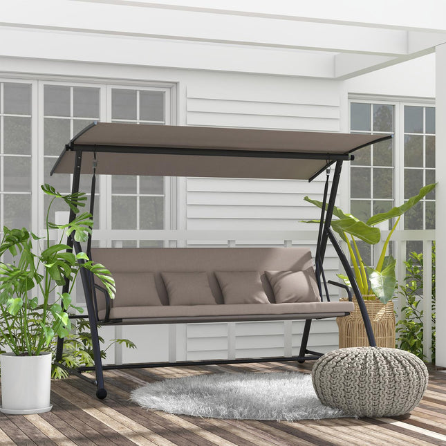 3-seat garden swing in steel with adjustable canopy, light brown