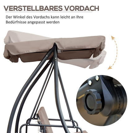 2-in-1 reclining garden swing, 3-seater, adjustable canopy