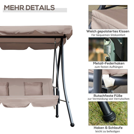2-in-1 reclining garden swing, 3-seater, adjustable canopy