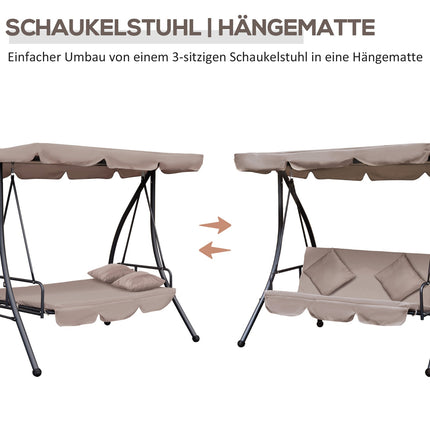 2-in-1 reclining garden swing, 3-seater, adjustable canopy