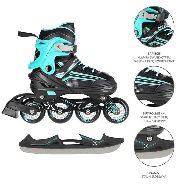 2-in-1 inline- en ijsschaatsen, zwart/blauw, maat M (34-38)