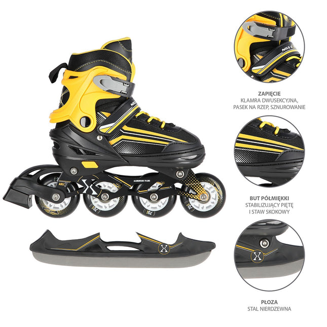 2-in-1 Inline & Ice Skates, Black/Orange, Size L (39-43)