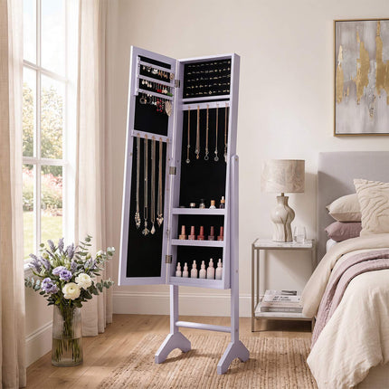 2-in-1 Jewelry Cabinet with Mirror, Violet, 3 Shelves